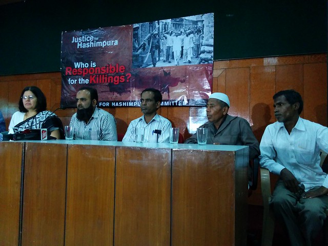 Advocate Vrinda Grover, with Zulfikar Nasir, Mujibur Rahman,  Mohammad Usman and Babuuddin at ISI in Delhi.