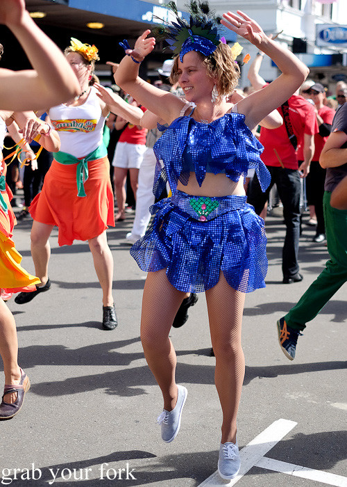 Batucada parade samba dancers at the Cuba Dupa Festival 2015, Wellington