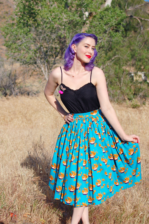 Pinup Girl Clothing Jenny skirt in Mary Blair Cats print