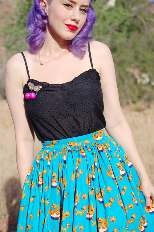 Pinup Girl Clothing Jenny skirt in Mary Blair Cats print