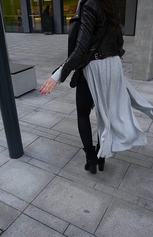 grey and black outfit