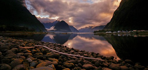 sunset newzealand peace milfordsound tranquillity