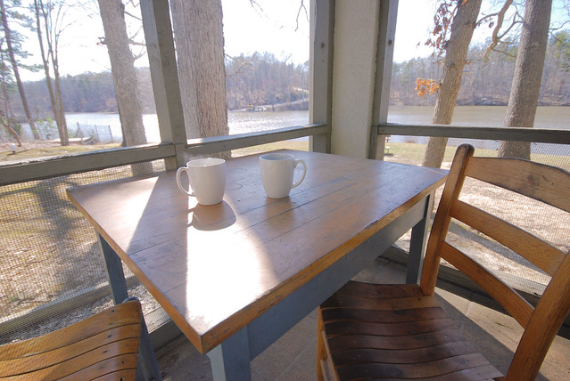 Cabin 6 at Twin Lakes State Park in Virginia is the perfect place to enjoy bacon and eggs and cup of coffee with your family