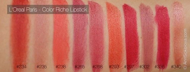 02 L'Oreal Paris Color Riche Lipstick 30 years new shades 234, 235, 238, 265, 268, 293, 297, 302, 335, 340 swatches