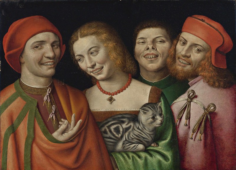 Attributed to Giovanni Paolo Lomazzo - Three men with a woman holding a cat