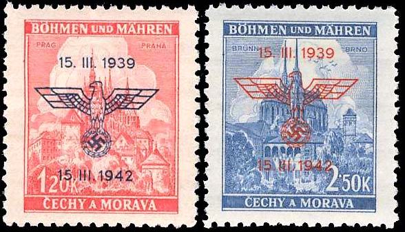Známky Protektorát Čechy a Morava 1942, Přítisk k 3.výročí vzniku Protektorátu BuM