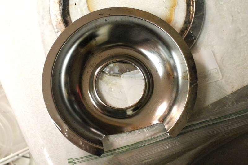 Easily clean drip pans, after scrubbing