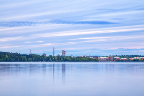 city blue sunset lake water skyline suomi finland landscape scenery cityscape view cloudy peaceful overcast calm hour serene tampere maisema torni kaupunki pyhäjärvi