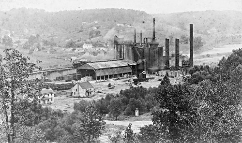 road county wood railroad school trees houses ohio chimney industry film church pen buildings early photo lawrence log iron elizabeth exterior tracks structures structure historic hills valley single scanned siding furnace dilapidated township residences ca1890