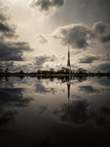 sky reflection tower nature clouds river landscape town spring pub outdoor horizon latvia riga procesing daugava