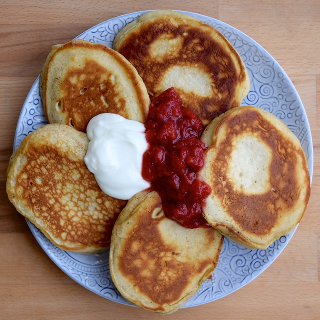 Norwegian Lapper with Strawberry Compote & Creme Fraiche