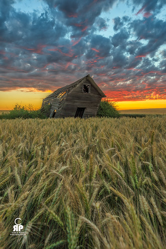 sunset red orange field clouds barn washington wheat palouse