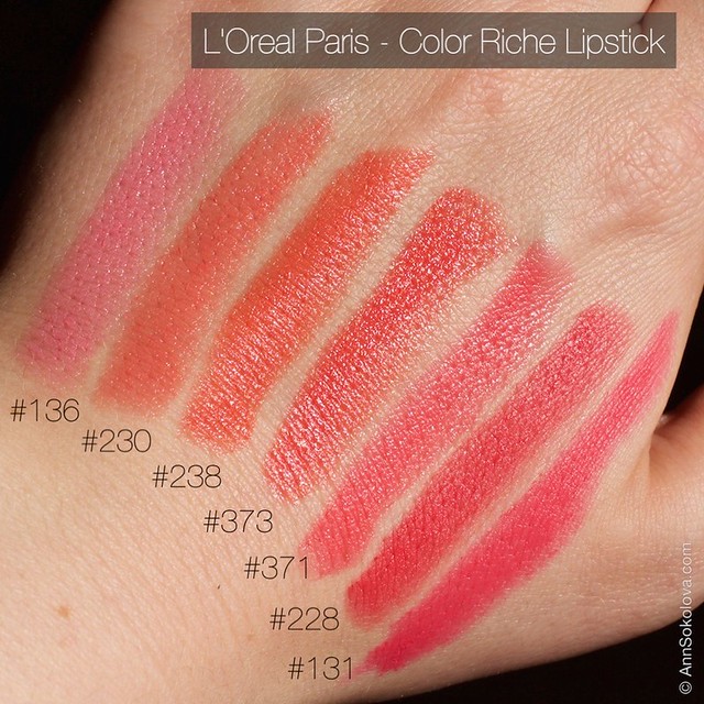 07 L'Oreal Paris Color Riche Lipstick 30 years new shades 136, 230, 238, 373, 371, 228, 131 swatches3