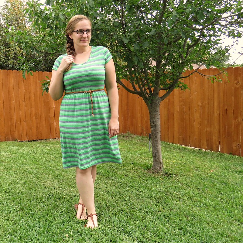 Green Striped Dress Refashion - After