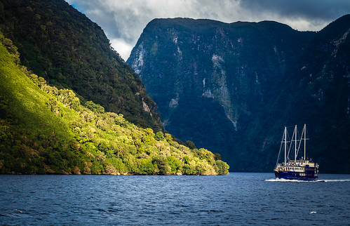 newzealand mountain water landscape boat scenery sailing outdoor nz sound southisland greenery fjord doubtful fiords mounains