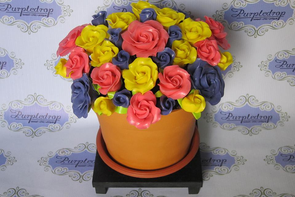Flower Pot Cake with Edible Flowers Made from Milk by Inoue Elize Marquez