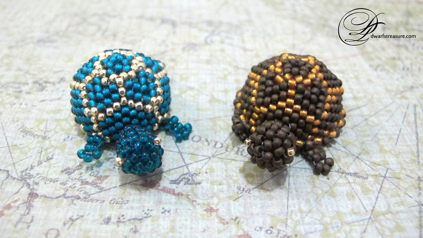 Amazing brown and teal beaded turtle pins