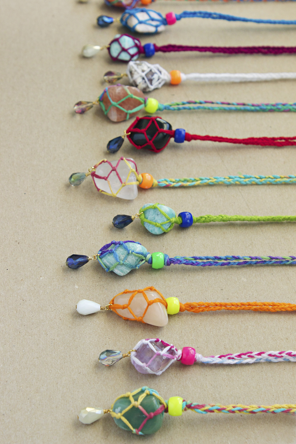 wrapped rainbow gemstone necklaces