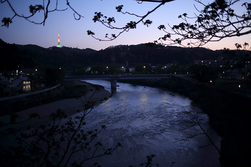 bridge sunset tower silhouette river twilight dusk