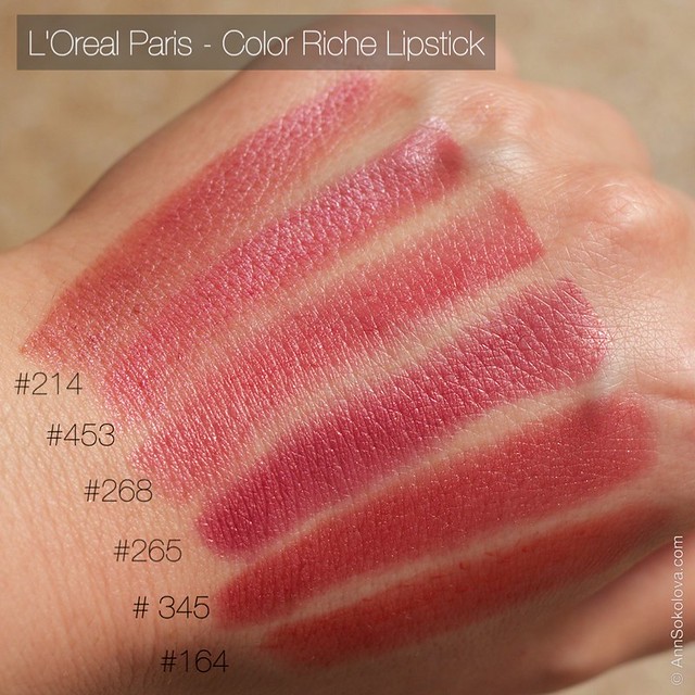 06 L'Oreal Paris Color Riche Lipstick 30 years new shades 214, 453, 268, 265, 345, 164 swatches