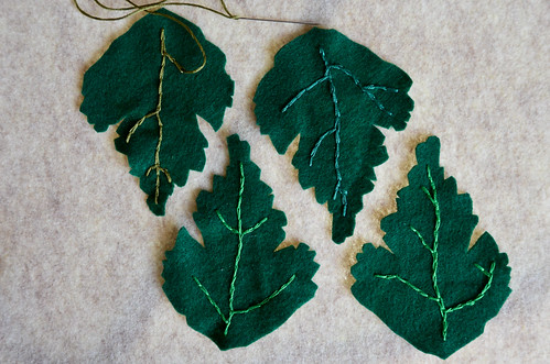 Step 3: Split stitch leaf veins with embroidery thread