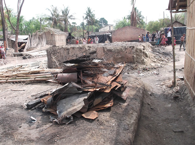 Fire gutted 24 little huts at Goaldanga village of Nadia district, West Bengal on 23 March 2015