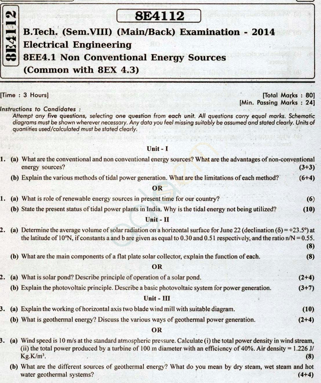 RTU: Question Papers 2014 - 8 Semester - EE - 8E4112