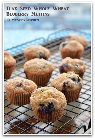 Blueberry muffins, flaxseed recipe, whole wheat flour muffins, blogging marathon, baking marathon, FireUpYourOven 