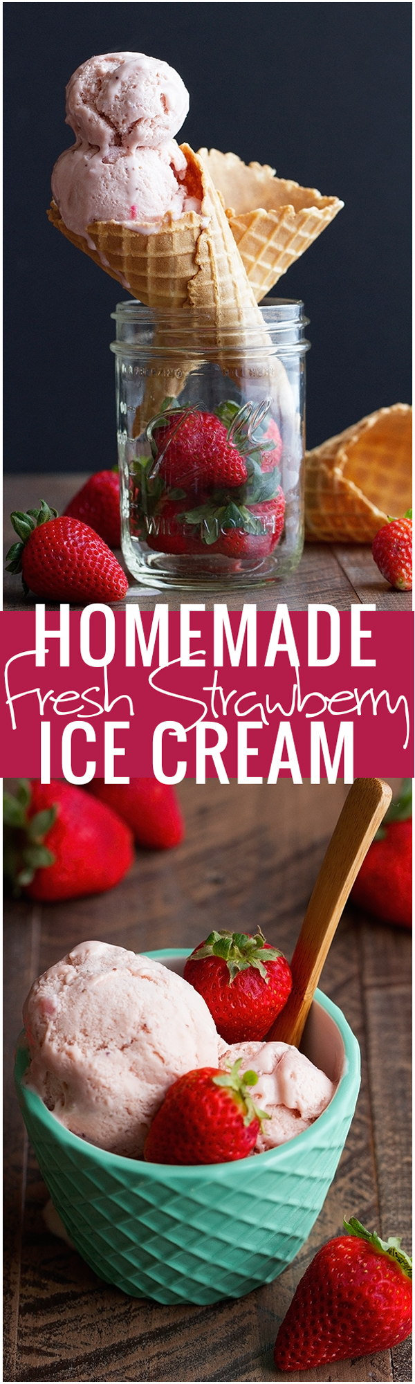 Fresh Strawberry Berry Ice cream that's easy to make at home and actually contains an ENTIRE pound of strawberries! #strawberries #strawberryicecream #icecream #gelato | Littlespicejar.com