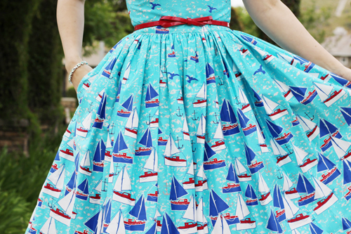 Unique Vintage Retrospect'd 1950s Pin Up Style Blue Beyond The Sea Cotton Swing Sun Dress