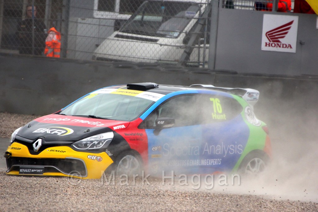Freddie Hunt spins off during the Renault UK Clio Cup at Donington Park, April 2015
