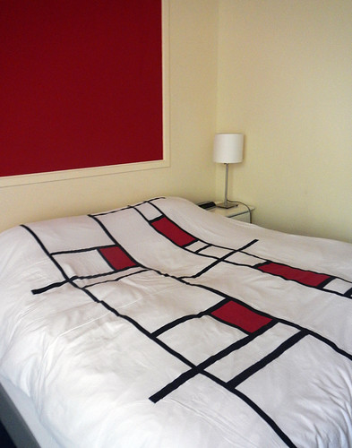 Mondrian-Style Coverlet in a Hotel in Delft, Holland