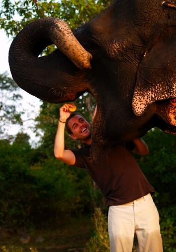 Bertie Dyer feeds and elephant