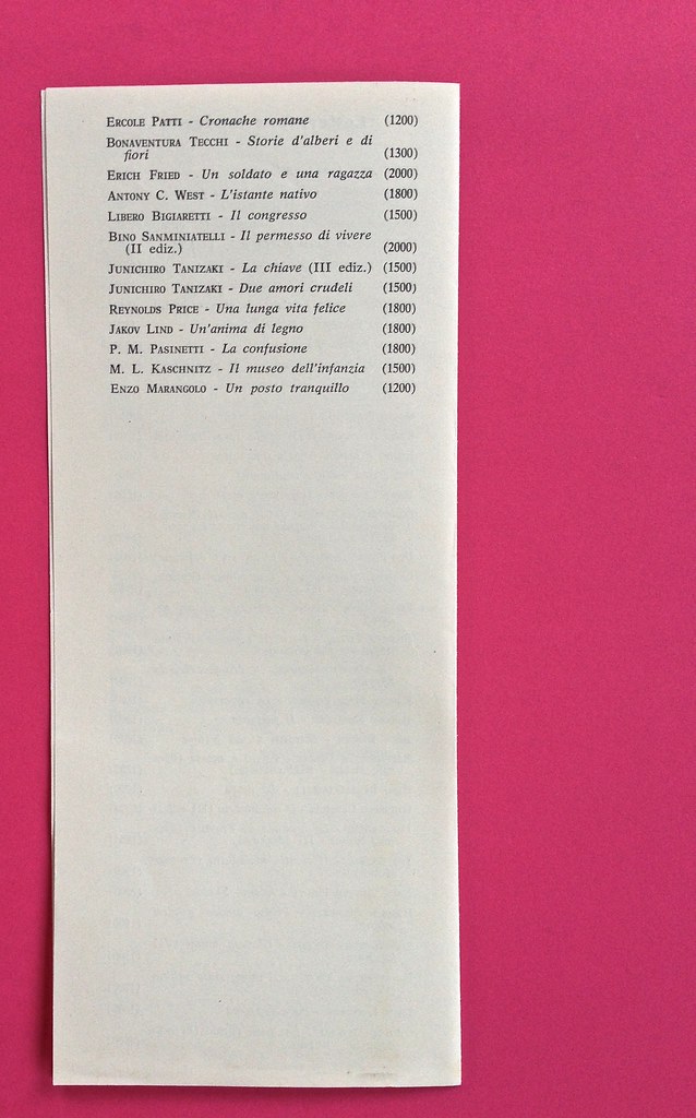 Disamore, di Libero Bigiaretti. Bompiani 1964. [Responsabilità grafica non indicata]. Scheda editoriale presente fra le pagine, pag. 4 (part.), 1