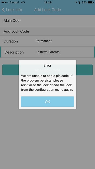 Igloohome iOS App - Error Generating Permanent PIN Code