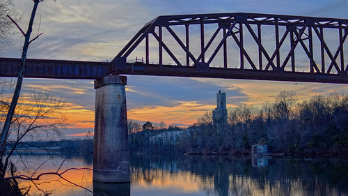 sky sunset partly cloudy evening tuscaloosa train rail riverwalk river