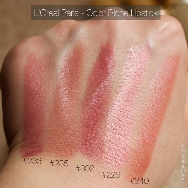 05 L'Oreal Paris Color Riche Lipstick 30 years new shades 233, 235, 302, 226, 340 swatches