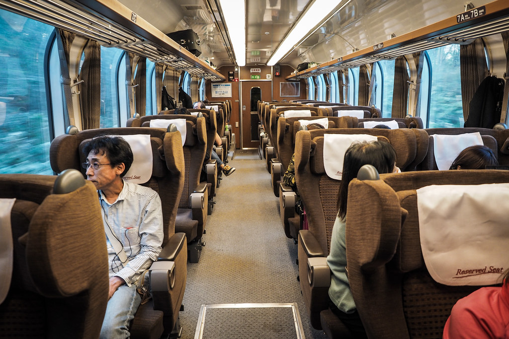 Upgraded to the Green Seats on the express train from Sapporo to Onuma Park (on the Hakodate line), Hokkaido, Japan