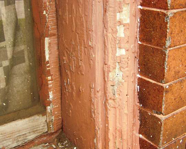 Window frame with chipping paint