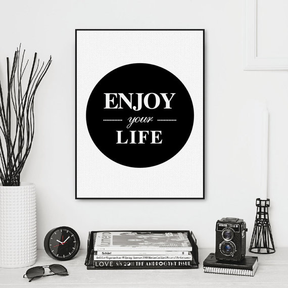 Freeshipping Nordic Minimalist Black White Typography Enjoy Life Quotes Art Print Poster Wall Art Living Room Canvas Painting Home Decor by PicSaying
