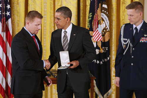 Veterans Farm founder Adam Burke receiving the Presidential Citizens Medal from President Obama
