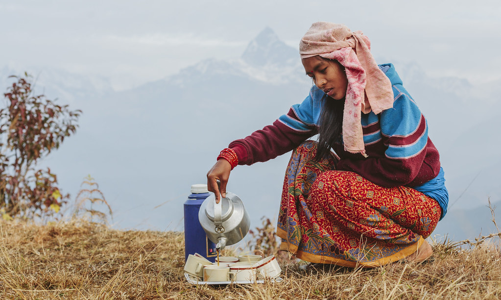 Nepal Secawan Kopi Di Banjaran Gunung Himalaya