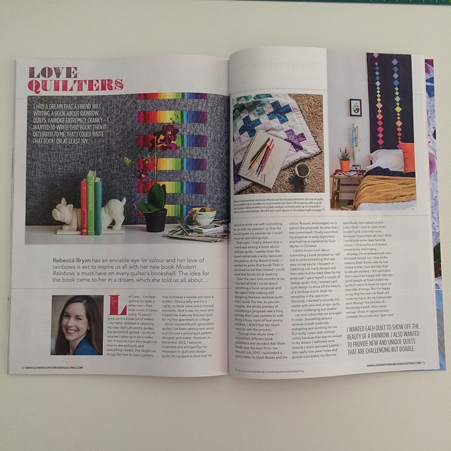 There's an article about me and my book #modernRainbow in Issue 19 of @lovequiltingmag. Thank you so much Jenny and the rest of the team behind Love Patchwork & Quilting for having me! This issue is available in the States now.