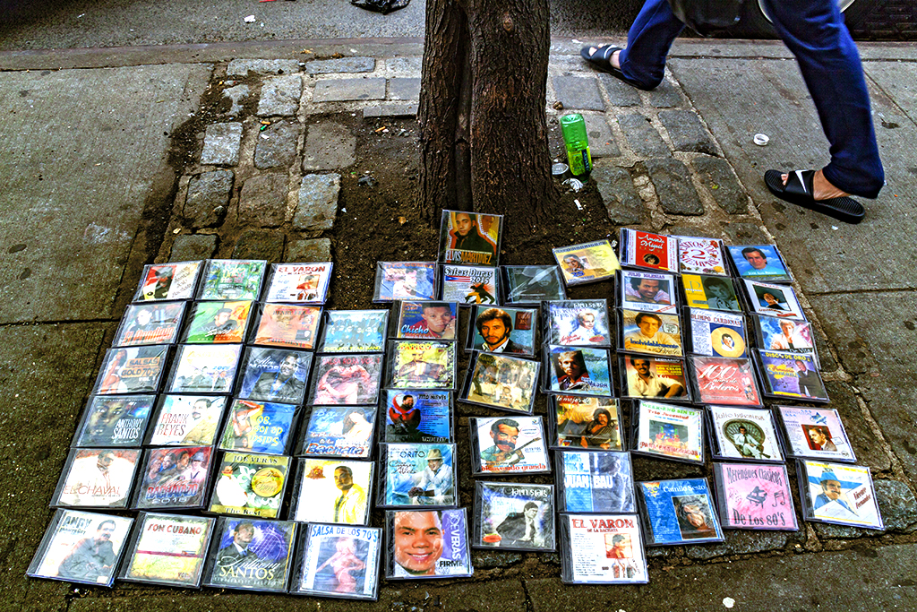 CDs for sale on sidewalk--Washington Heights