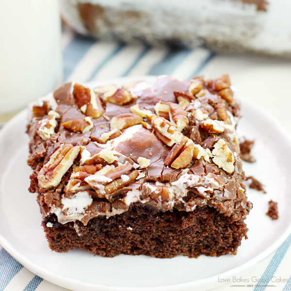 Mississippi Mud Cake - a Southern classic cake with chocolate, marshmallows, and pecans! Everyone asks for THIS recipe!!