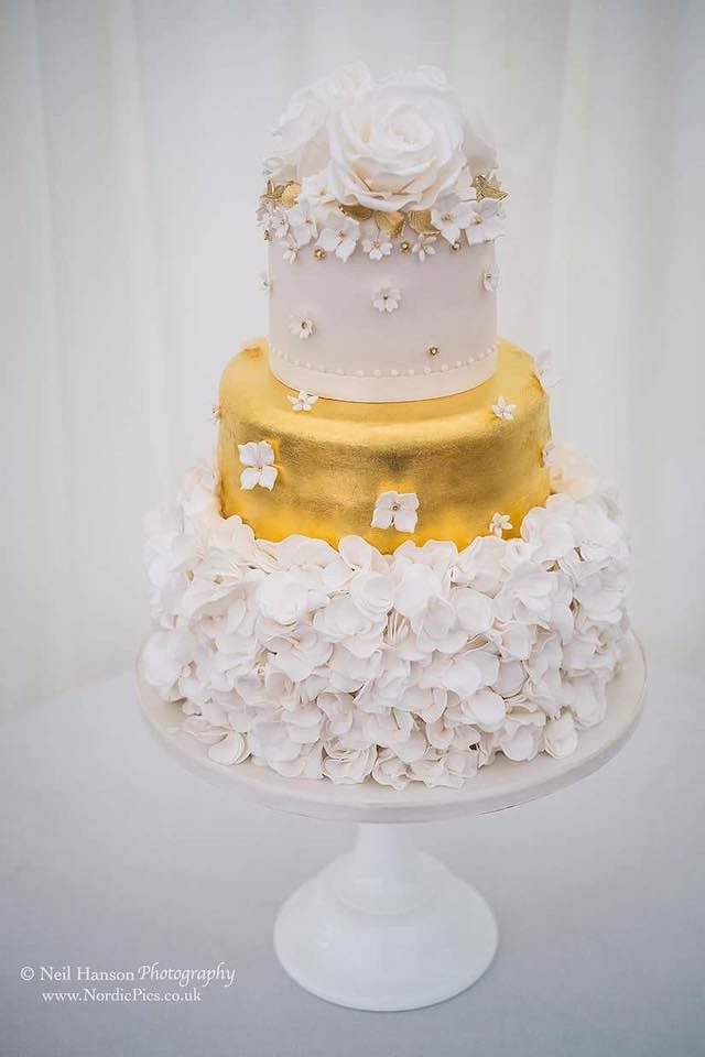 Gold Leaf and Ruffle Wedding Cake by The Pretty Cake Company, Witney Oxfordshire