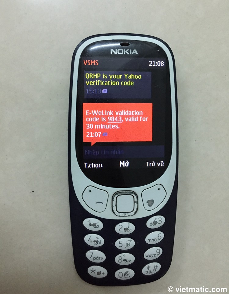 Mã xác thực eWeLink được gửi về điện thoại bằng tin nhắn SMS