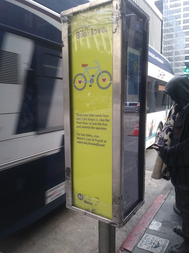 Bicycle promotion bus stop marketing message, LA Metro (MTA)