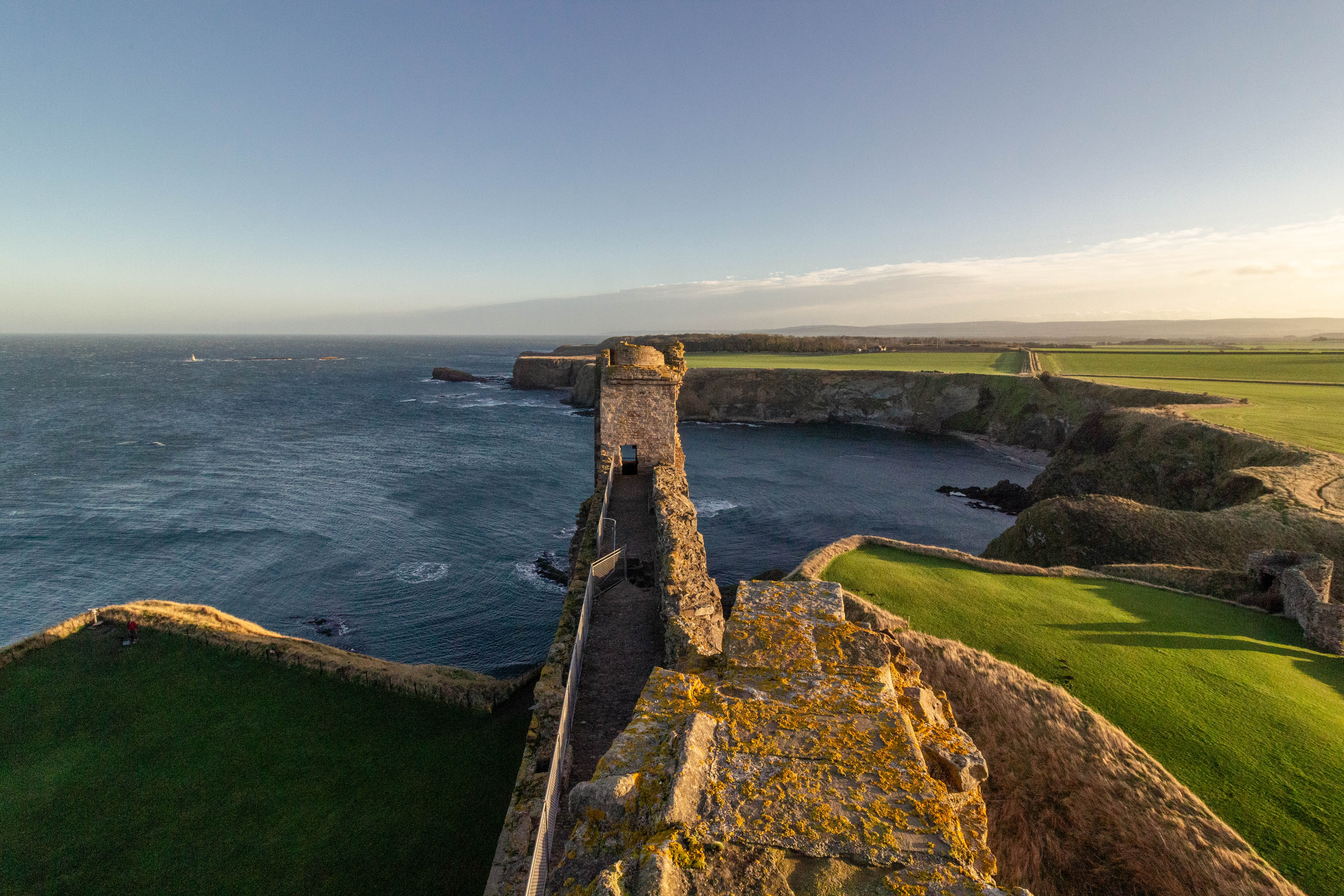 View from the top of Tantallon Castle at golden hour