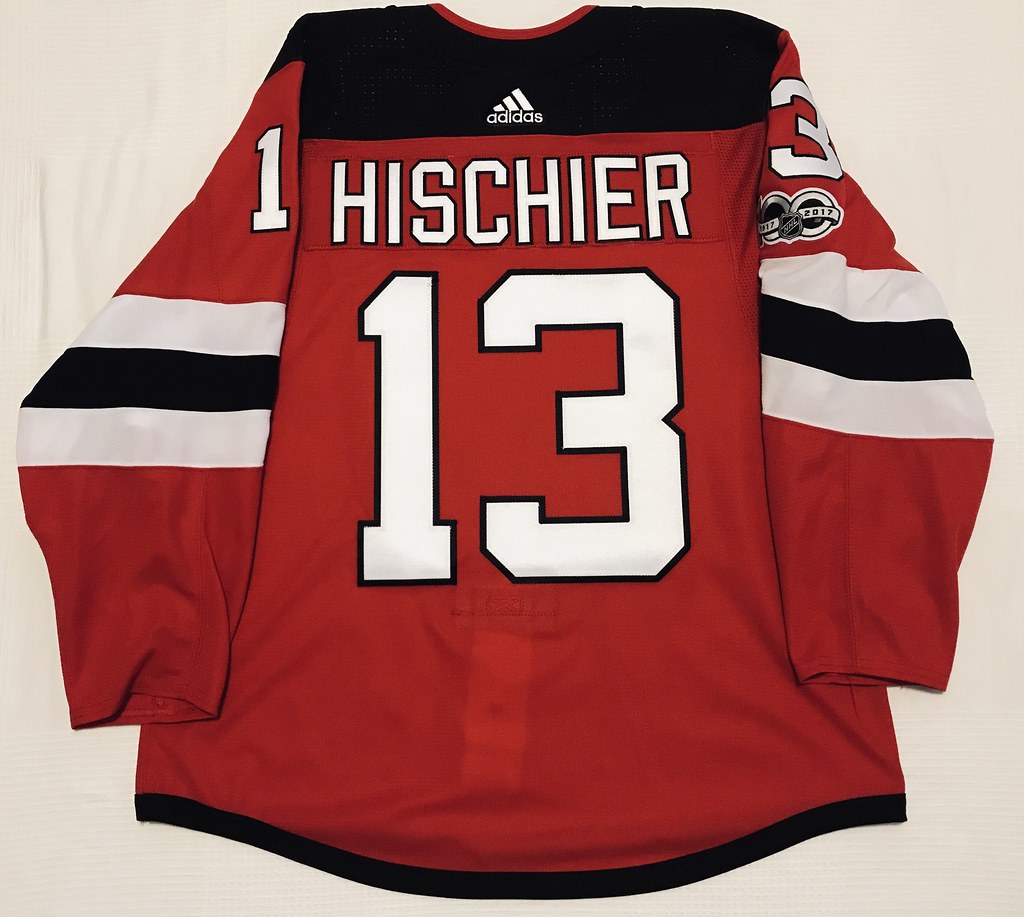 2017-18 Nico Hischier New Jersey Devils MIC Adidas Home Rookie Jersey Back